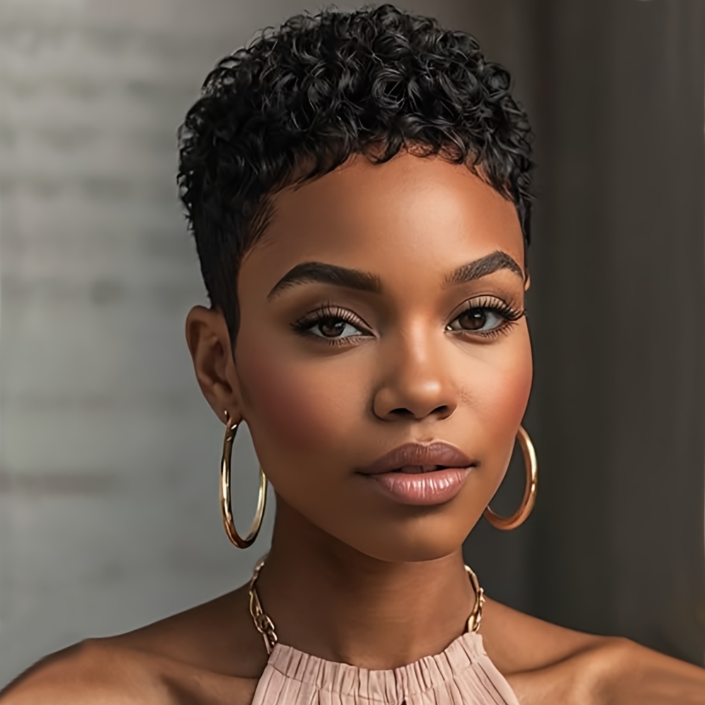TEMU Short Afro Curly Wig Short Hairstyles Short Cut Afro Curly Wig Synthetic Afro Curly Wigs For Women Short Hair Wigs For Halloween, Christmas Party, Music Festivals
