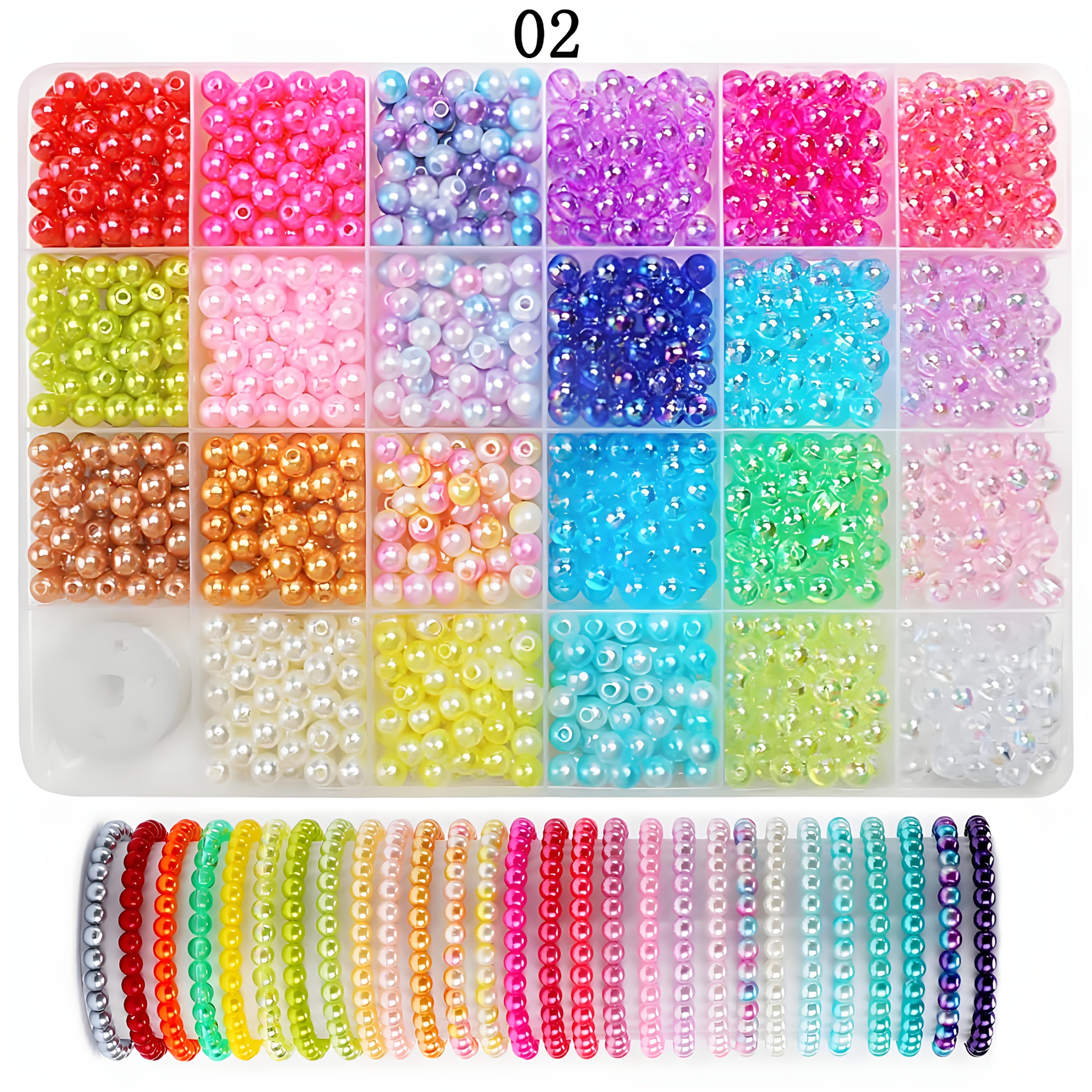 Image of Beading Kits-1150/1200/2350pcs Beads 47 Colors Of 6mmbeads For Shells, Bracelet Making Kit For Making Round Beads For Jewelry With Elastic Cord, Diy Craft Bead Set.