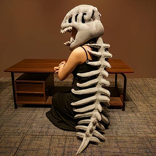 Dinosaur Costume with Realistic Dinosaur Skeleton, Halloween Plush Spine Skull Headband, Dinosaur Jumpsuit Designed for Halloween and Christmas, Non-electric, Perfect Gift