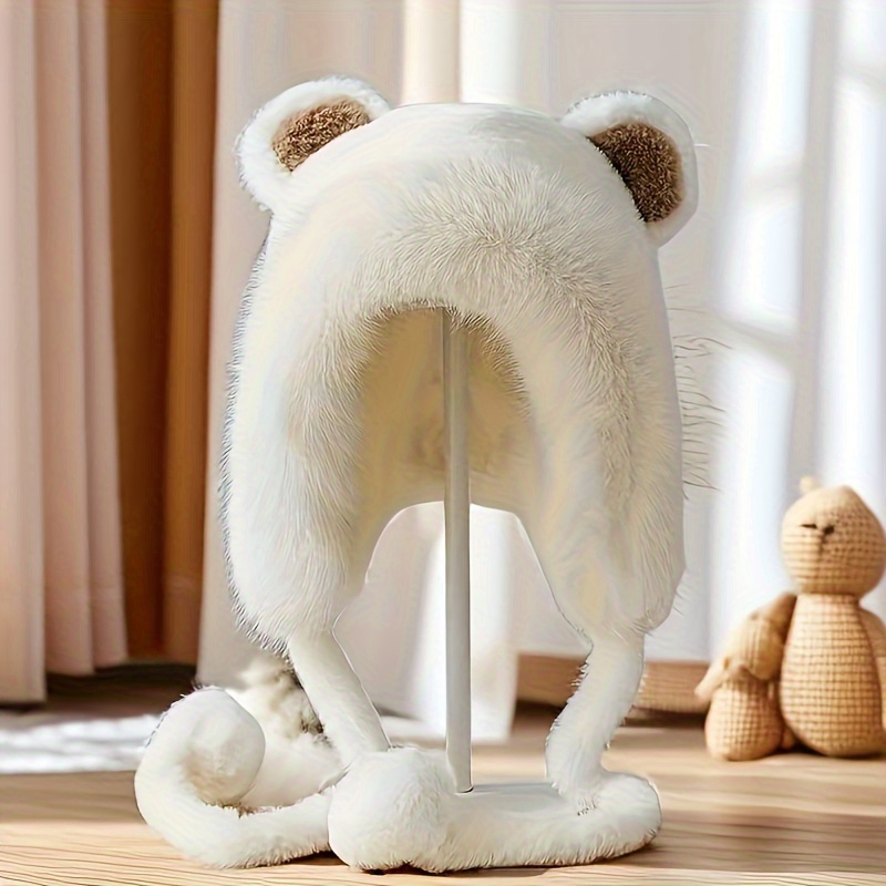 

Cute Thick Bear Ears Plush Ears Hoodie For Winter Warmth Scarf Outdoor Mask Hat