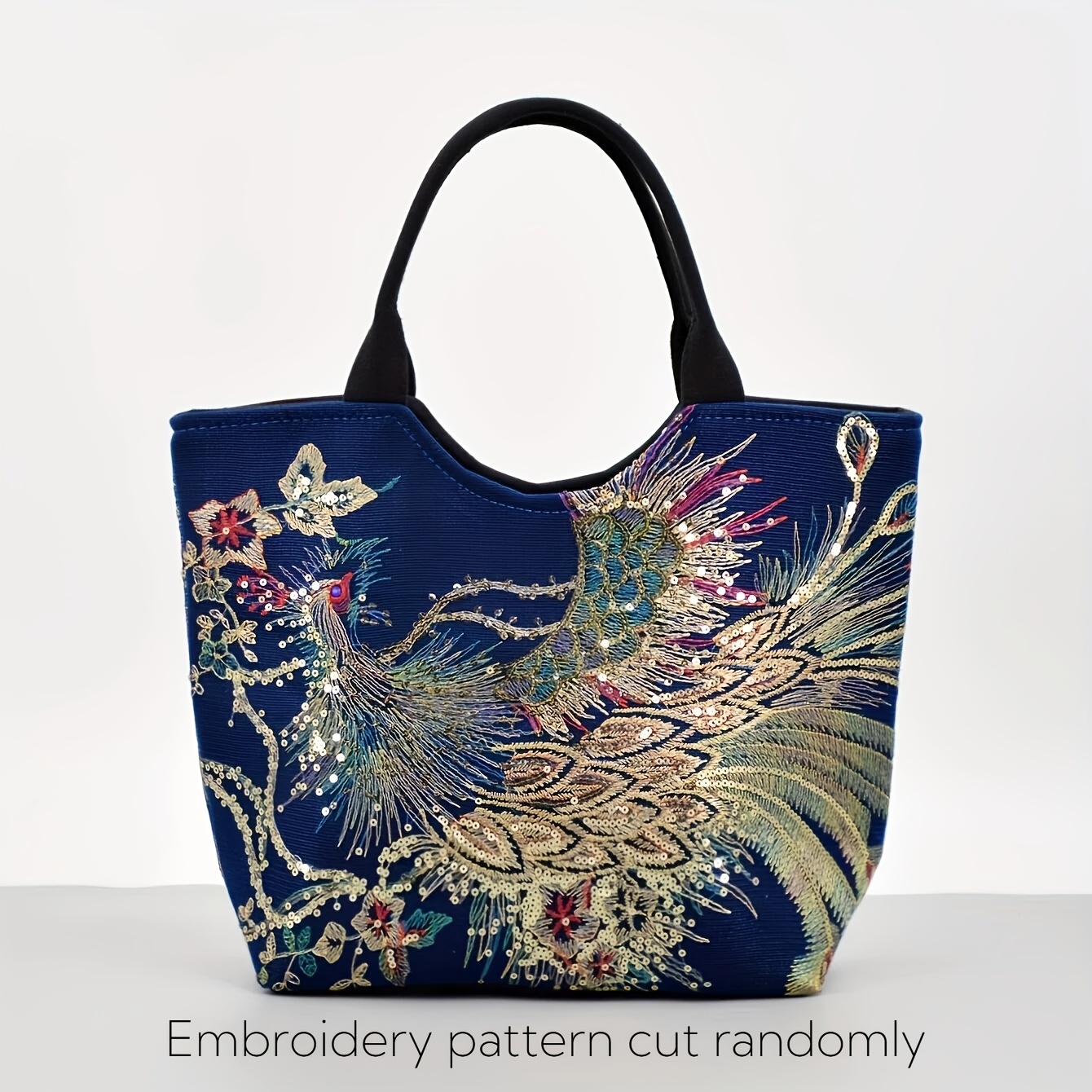 TEMU Wo 's Embroidered Satchel Bag, Fashion Double Handle Purse, Retro Style Handbag With Removable Strap
