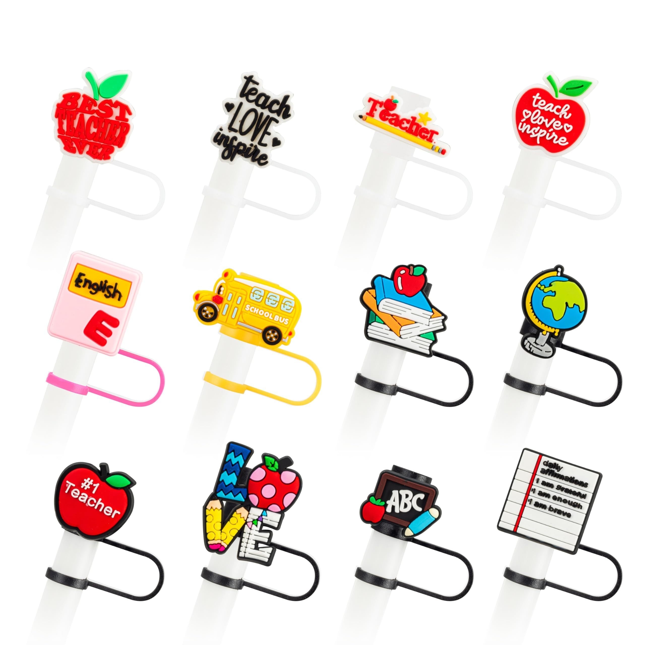 

Little Silicone Straw Cup: 12 Pcs, 10mm, Perfect For 30 & 40oz Stanley Cups, Reusable, Fun And Cute Designs - Teacher Straw Cover Cap