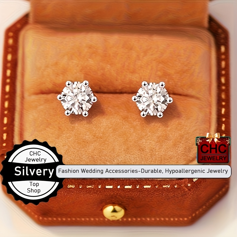 TEMU Chc Jewelry 2pcs Unisex Earrings, Solitaire 1 Carat Earrings For Women And Men, Hypoallergenic And Non-fading 304l Stainless Steel Earrings