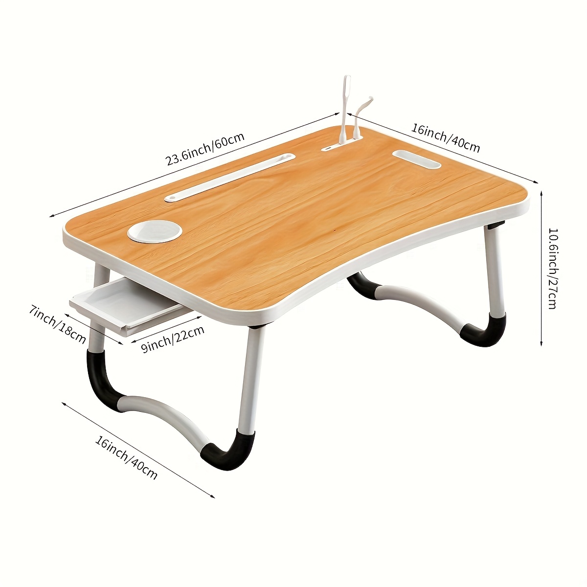 ultra large multi functional laptop bed table portable tray holder with cup holder drawer usb fan and light stable durable and foldable for eating reading and writing details 2