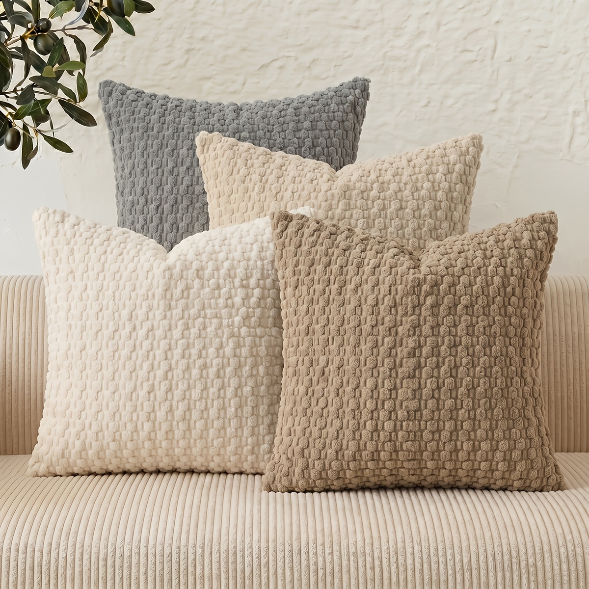 TEMU 4pcs, Boho Corduroy Gradient Throw Pillow Covers, Vintage Aesthetic Pillowcases, 16x16/18x18/20x20in, Spring Summer Fall Winter Cushion Covers,