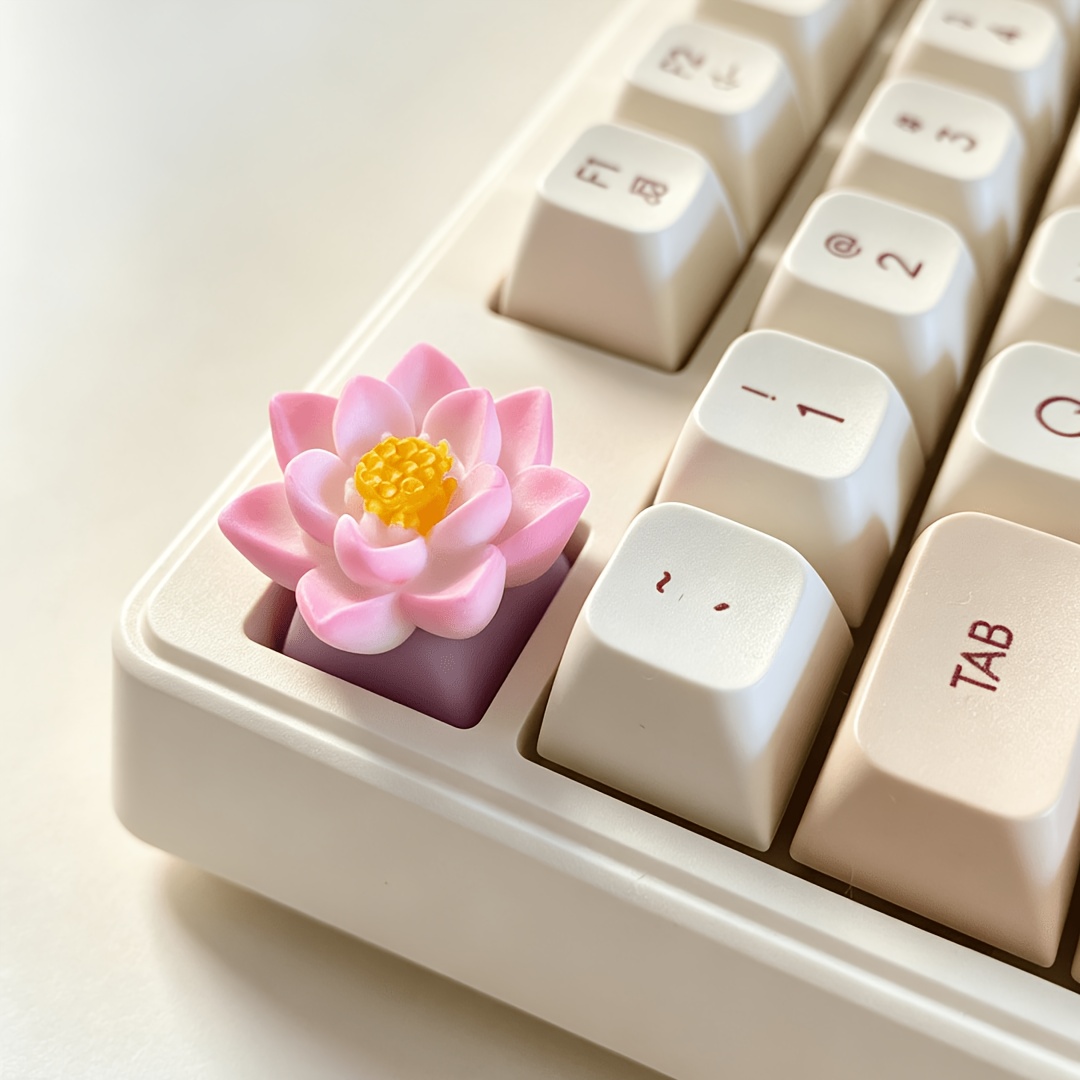 TEMU Touches de clavier de lotus avec floraux et , adaptées à la décoration de clavier mécanique. Accessoires décoratifs pour clavier mécanique, un