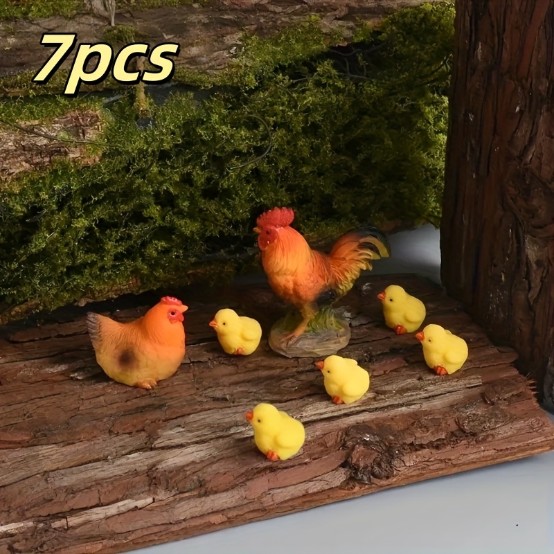 Image of 7pcs Miniature Chicken Models Suitable For Dollhouse , Terrariums & Micro Landscapes - Realistic Chicks, Hens, Chicks For Tabletop Rpg Games, Farm Decor, Dollhouse Accessories