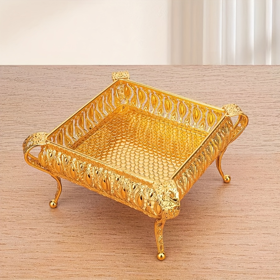 TEMU 1pc Metal Dessert Tray Decorative Rectangular Fruit Plate Suitable For Living Room Home - Snack Storage Desktop Decoration Multi-functional