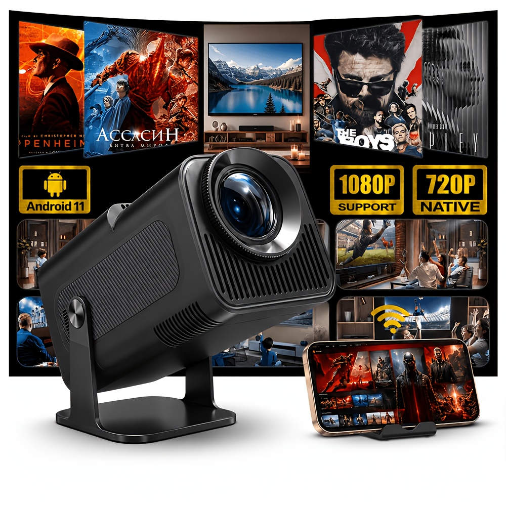 TEMU Portable Mini Projector With Wifi 6 & Bluetooth 5.4, Native 720p Full Hd, 4k , Wireless Casting, Smart Projector For Home, Bedroom, Travel &