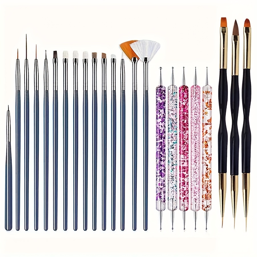 TEMU 23-delige Nail Art Penseelset voor Schilderen, Snijden en met Platte en Waaierpenselen