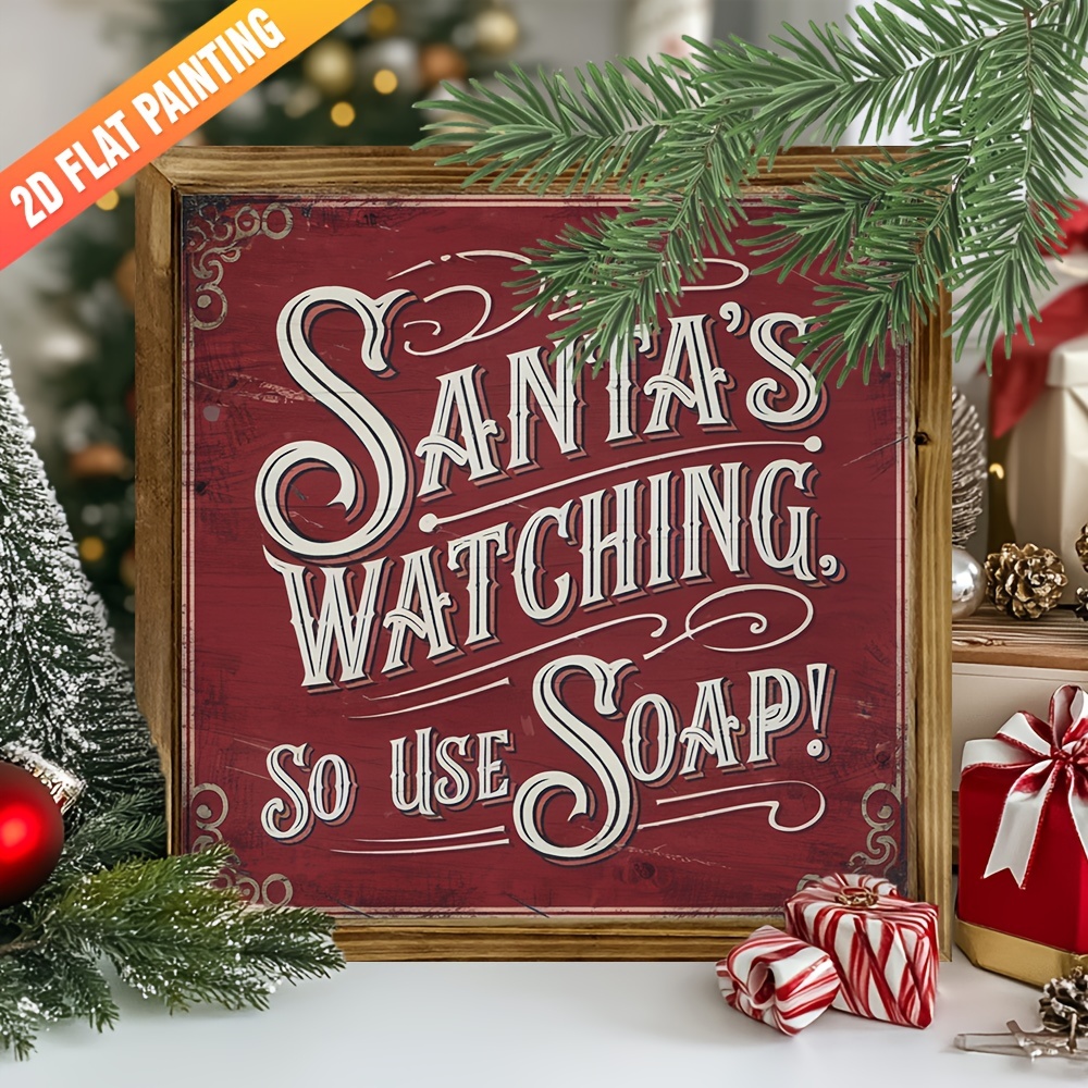 TEMU 2d Flat, 1pc Fun ", So Use Soap" Wooden Frame Signage - Country Farmhouse Style Christmas Bathroom Wall Decoration With White Cursive Font And
