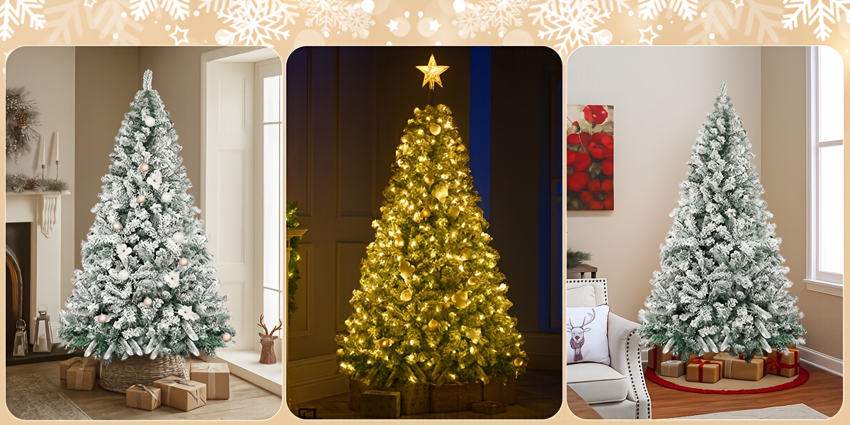 Christmas Tree, All-Snowflake Artificial Christmas Tree, Artificial Cedar Christmas Tree, 210cm, PVC, Flocked Christmas Tree, With Foldable Metal Stand And Frame, Suitable For Home Christmas Parties, Living Rooms, Outdoor Displays