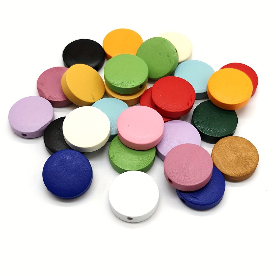 20pcs Flat Round Wooden Beads for DIY Jewellery Making