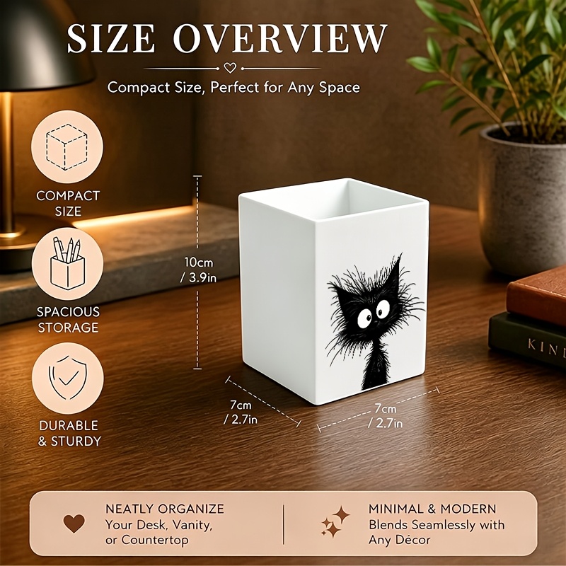 TEMU Scatola portaoggetti multifunzionale monopezzo con design a cartone animato stampato in 2D di un gattino soffice. Accessorio da scrivania,