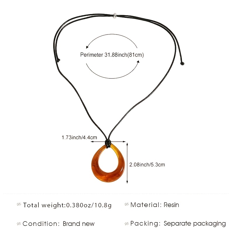 Women's Vintage Faux Amber Teardrop Ring Pendant Necklace