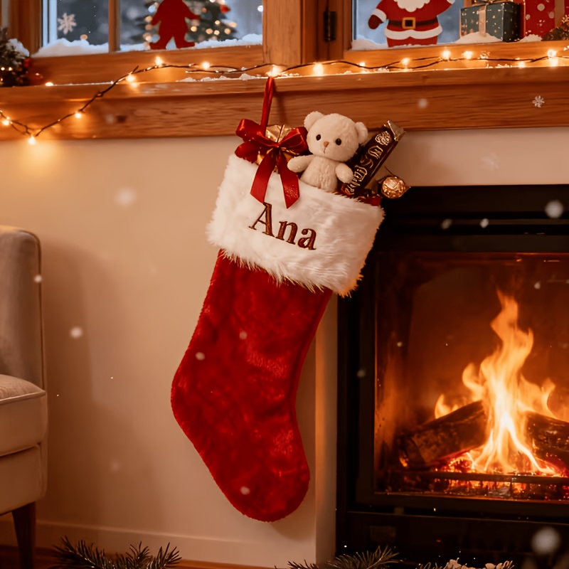 TEMU 1pc/2pcs/4pcs Personalized Christmas Stockings - Custom Name/text/embroidery Suitable For For Family,, Office Parties, New Year's Decorations -