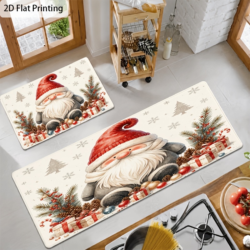 artikel foto 1   handgemaakt vloerkleed met kerstman & dennentakken geschikt voor binnen/buiten, antislip pvc-achterkant zachte   met zelfklevende achterkant geschikt voor entree, balkon, woonkamer, gezellige kerstdecoratie voor thuis, machinewasbaar, 2d plat