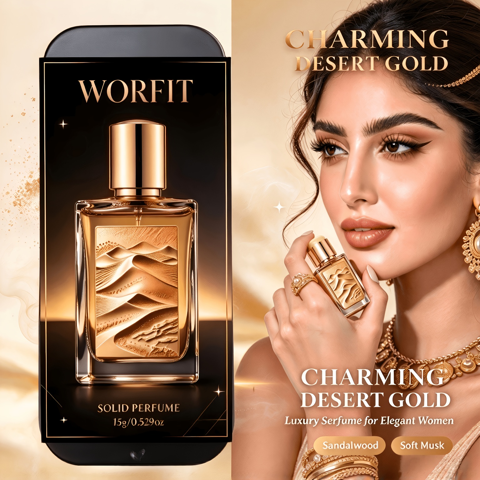 Luxury Dubai-Inspired Solid Perfume for Ladies, Rich Desert Golden Scent, Citrus Floral Sandalwood And Musk Notes, Portable Push Design Scented Balm, Long-Lasting Subtle Aroma, Perfect for Gifting, Dating, And Daily Use