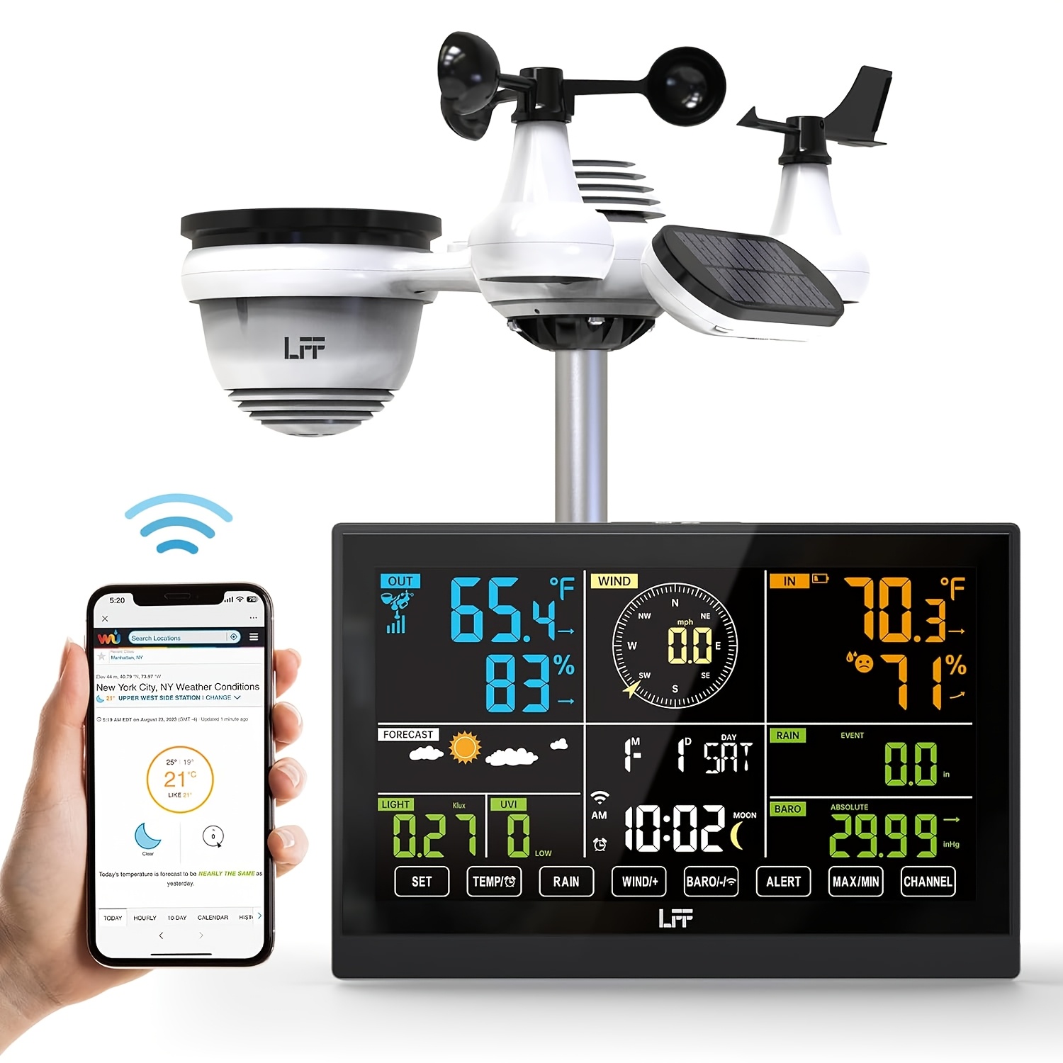 multi function weather station with outdoor sensor wireless weather station with rain gauge   wind speed   weather forecast barometer wifi weather station with 4 level adjustable backlight