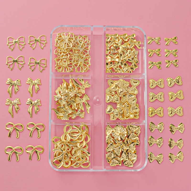 Image of 120pcs/box Mini Nail Charms Decoration Additions Supplies, Cute Bowknot Ribbon Bowtie Metal Nail Sequins For Women Manicure Decal, Nail Charms Aesthetic Bulk Wholesale