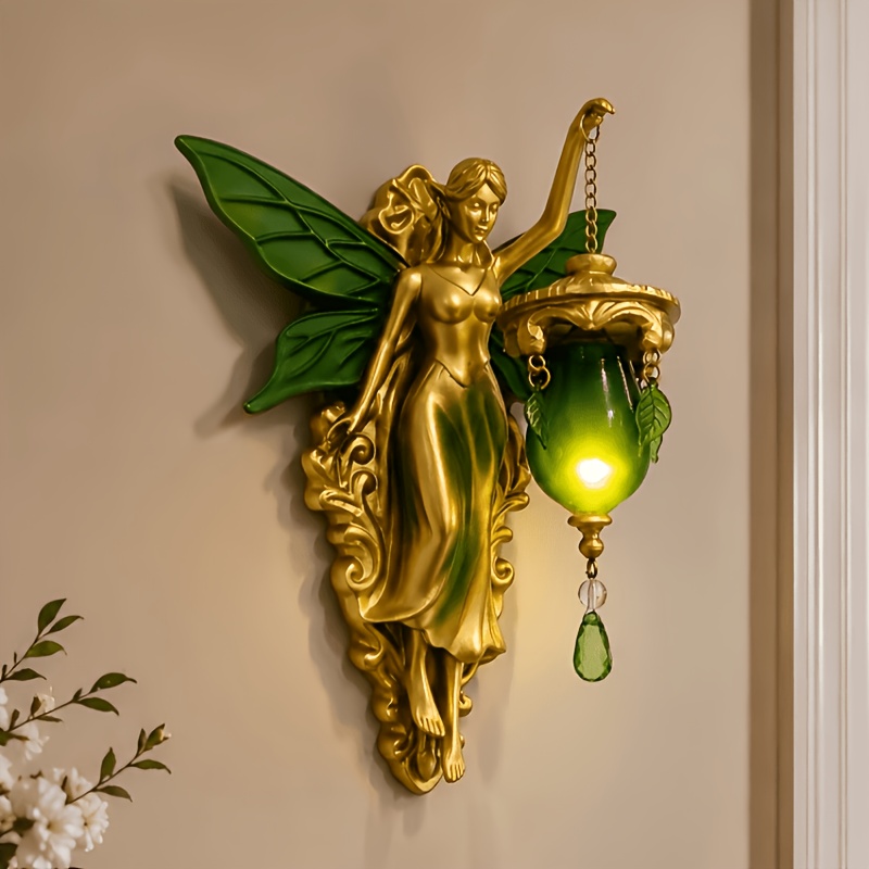 TEMU Fairy Wall Lamp, Resin Fantasy Fairy Sconce Light With Shade, Vintage Decorative Wall Light, Battery Powered Night Light For Bedroom, Living
