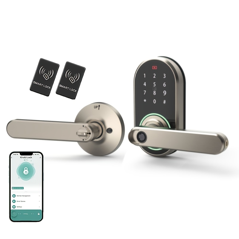 Smart Door Handle Lock With Keypad: Fingerprint Smart Knob - Keyless Entry Digital Lock For Front Door - Door Lock With App - Remotely - Diy Installation
