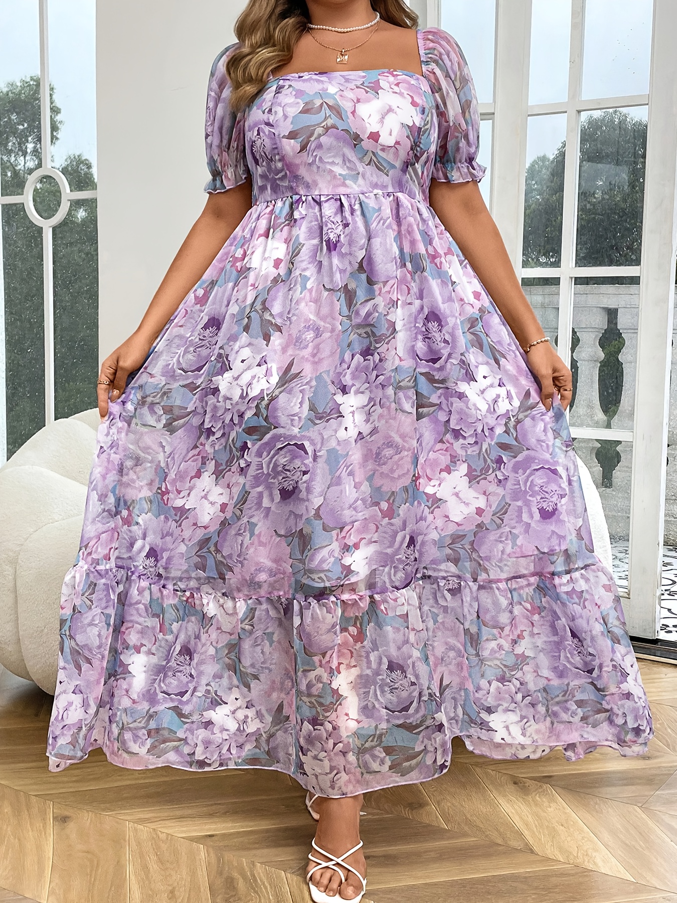 plus size plus size womens elegant floral neck - Temu Norway