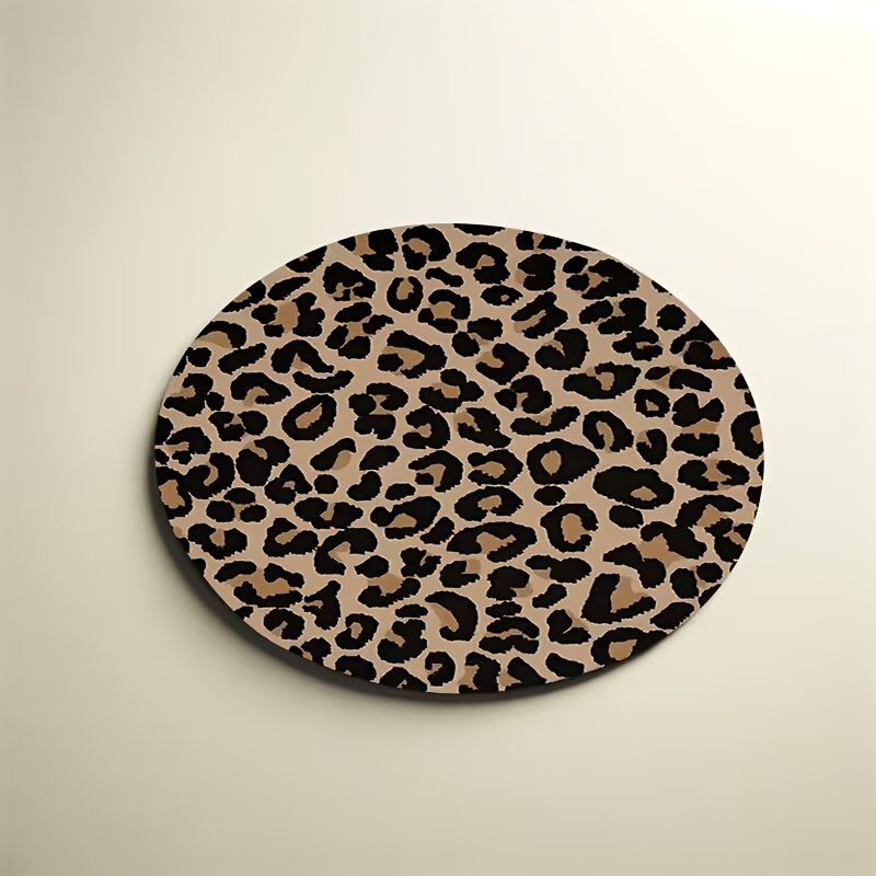 TEMU Tapis de souris rond rétro à imprimé léopard, design rétro à imprimé léopard, base en caoutchouc antidérapante, surface, taille portable,