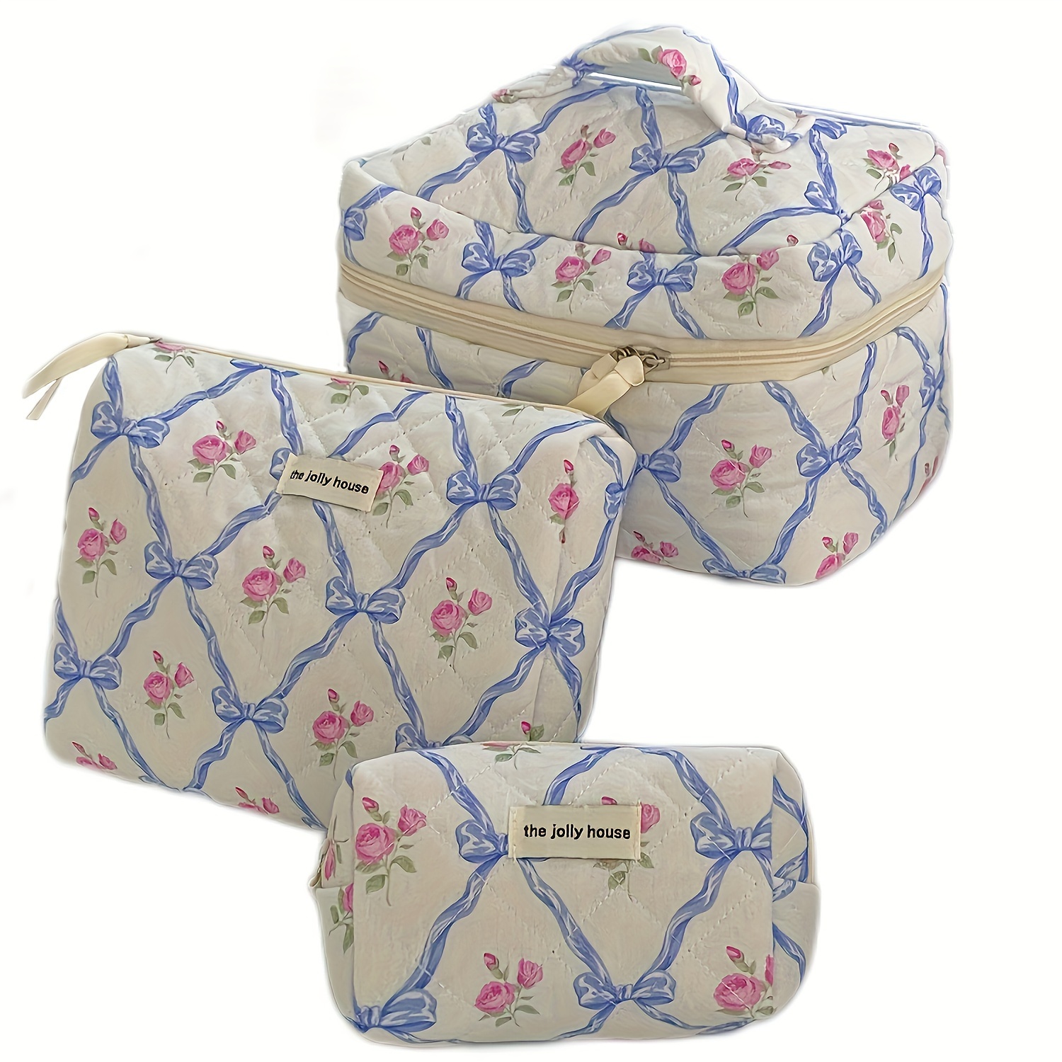 

Jolly House Quilted Bow And Flower Makeup Bags - Cotton, Gender: Female, Waterproof: No, Low Allergenic