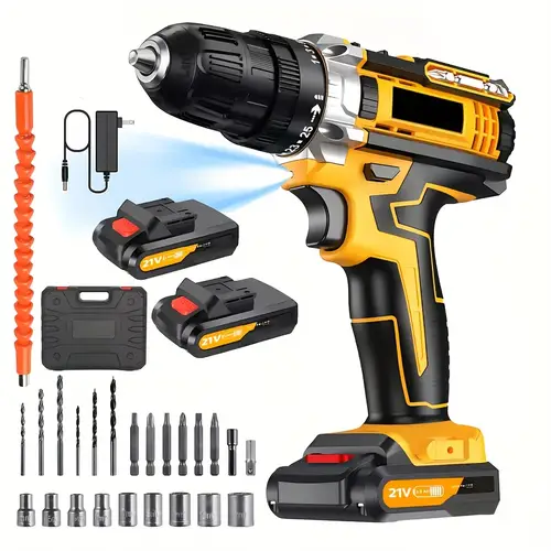 high torque cordless drill set with led tools with 2 battery and accessories 3 8 keyless 2 speed transmission for screwdriving and drilling ideal for projects