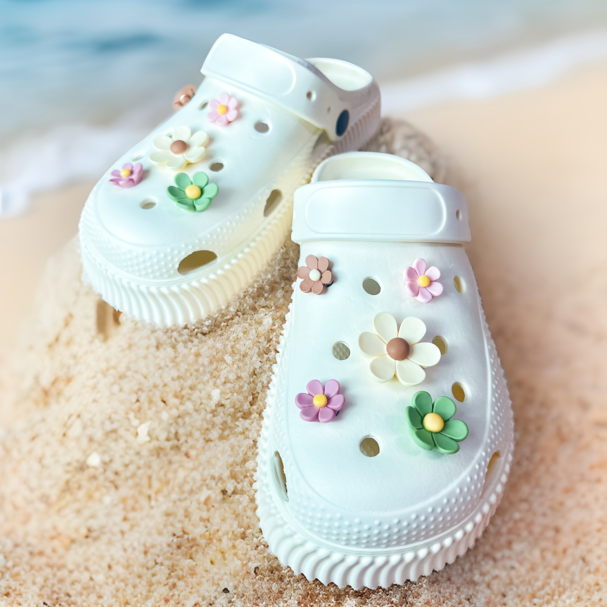 Charms White Crocs With Blue Flowers Blue Butterfly Shoe Charms