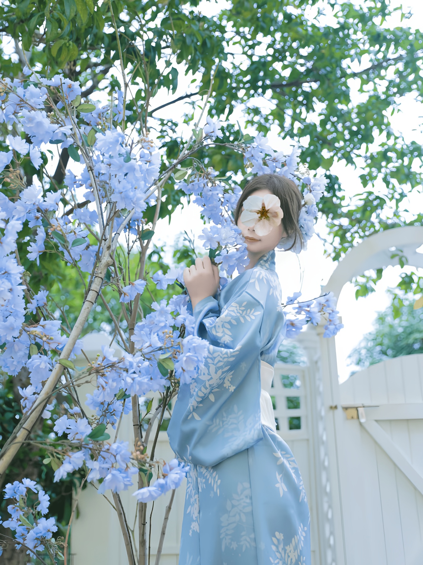 womens japanese kimono dress blue floral print wide sleeve