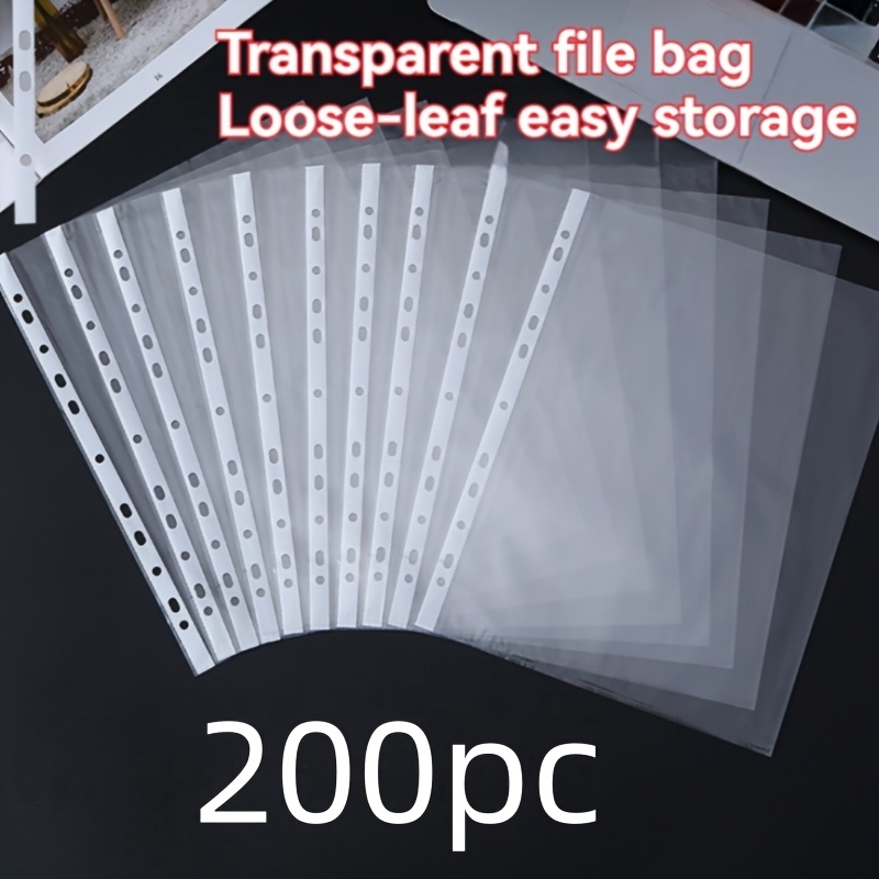 E-shop 200 Stück Packung Dokumentenordner Schutzfolie A4 Transparent Loseblatt Einsetzbeutel Dokument Einsetzordner Schutztasche Dokumententasche