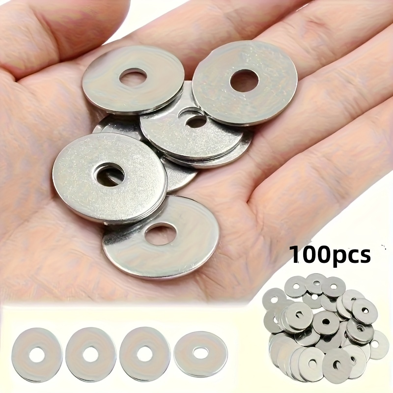 100pcs Of Extra-large -plated Washers, Thickened Metal Flat Washers, Screw Anchors M5, M6, M8, M10, Suitable For High-pressure And Deformation-resistant Standard Fastener Hardware