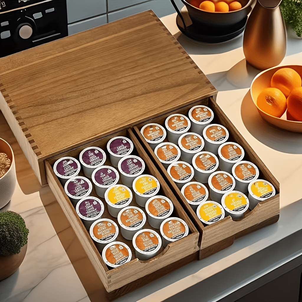 Image of Wooden Coffee Capsule Storage Drawer, Coffee Machine Cabinet With Drawers, Storage Cabinet For Living Room, Dining Room, And Kitchen, Shelving Unit, Storage Box, Food Storage Container, Bar Storage