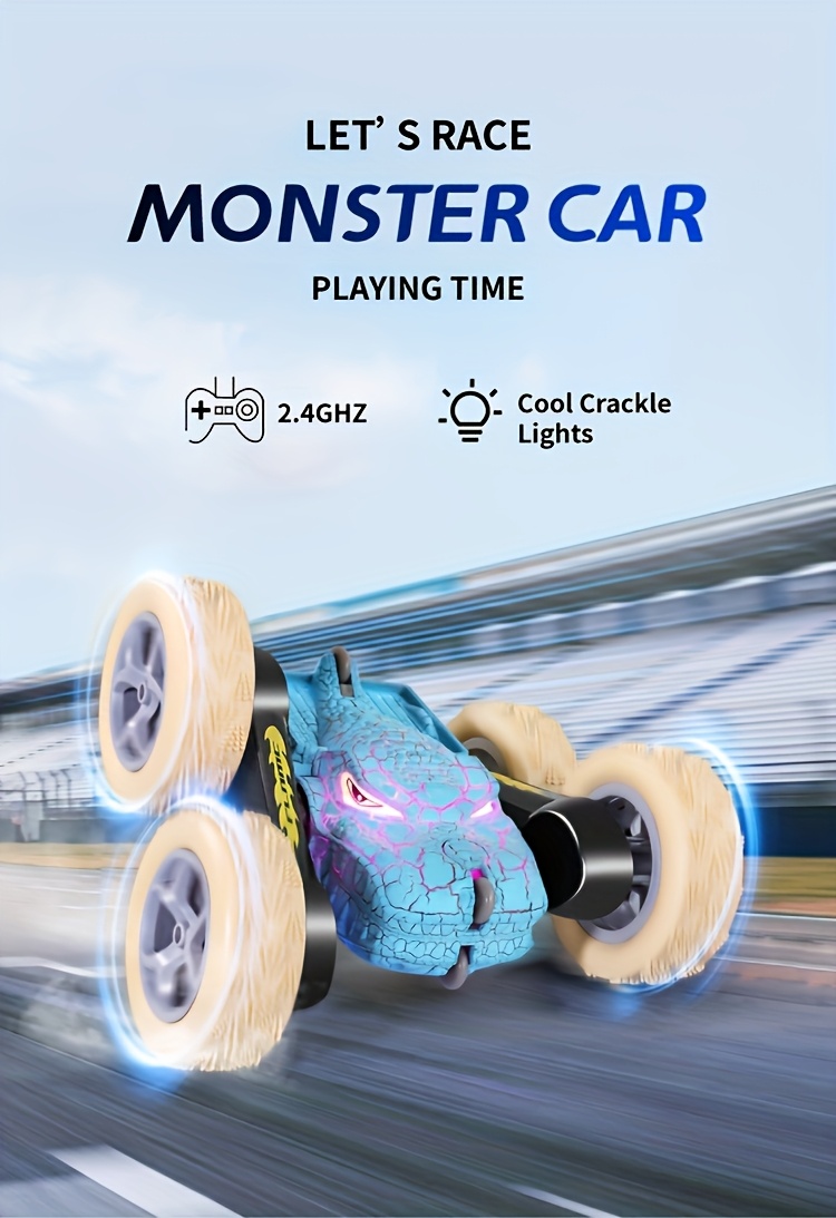 Remote Control Dinosaur Stunt Car, 2.4GHz Remote Control, 360° Flip Drift Monster Truck, All-terrain Four-wheel Drive, Rechargeable Battery, Cool LED Lights, Suitable For Children 6 Years And Above