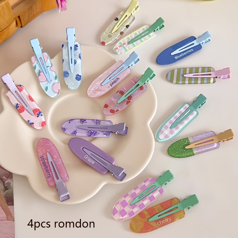 TEMU 4pcs Women's Hair Accessories With Colorful Fruits, No On The Forehead, Bangs, Broken Hair, Side Clips, Makeup Clips, Fresh And Hair Clips