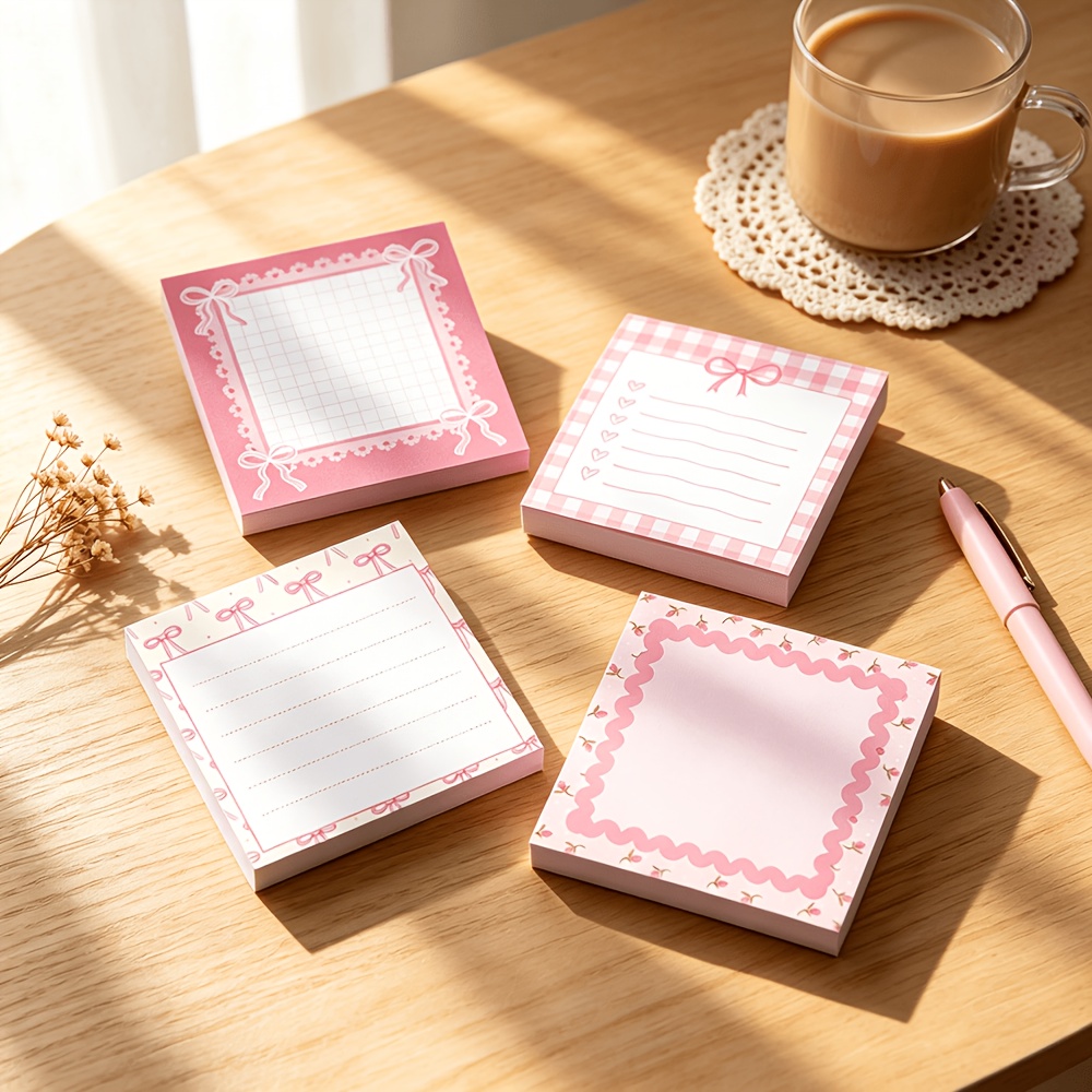 TEMU 4-pcs/8-pcs/16-pcs Bow Series Self-adhesive Sticky Notes, Per Pad, Warm And Delicate, Suitable For Office And