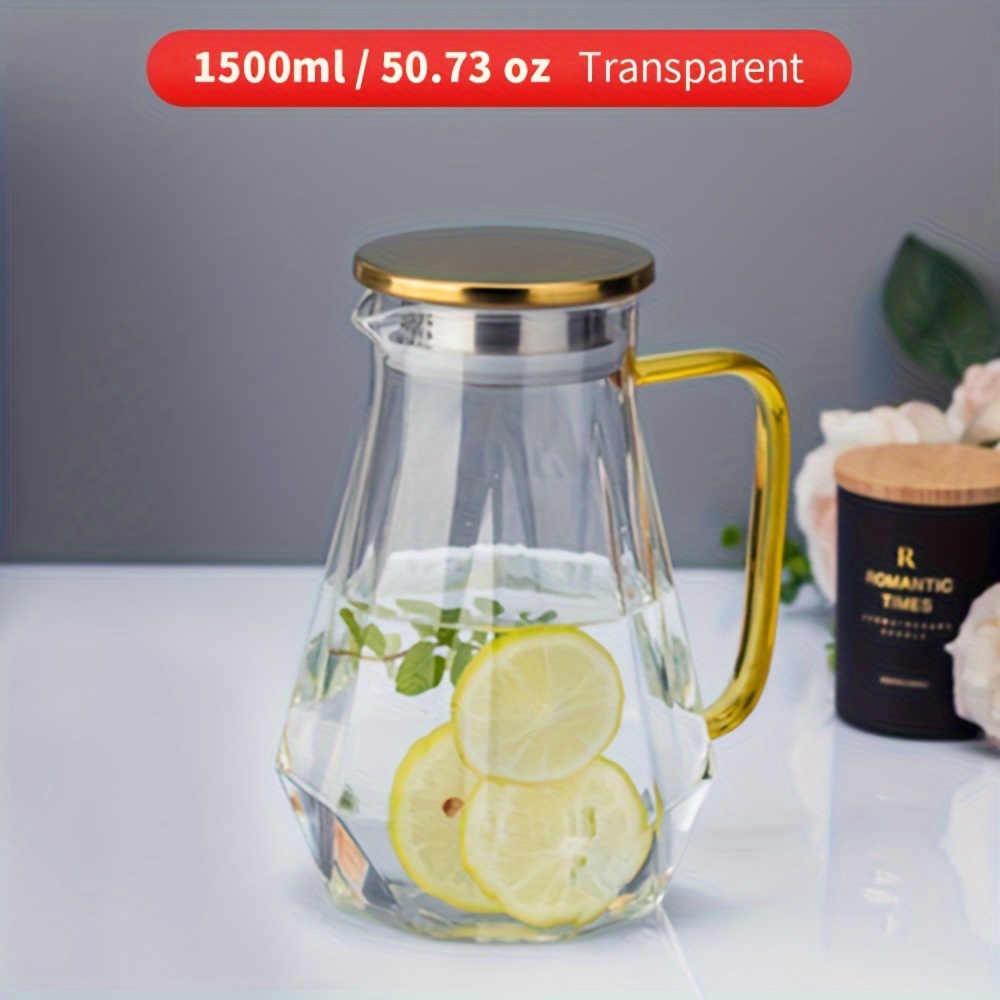 Image of 1pc 1500ml/50.73oz Glass Cold Water Jug High-temperature Resistant Large Capacity Water Bottle Spring Tea Maker Water Jug Cup Heat-resistant Cold Water Jug Juice Container
