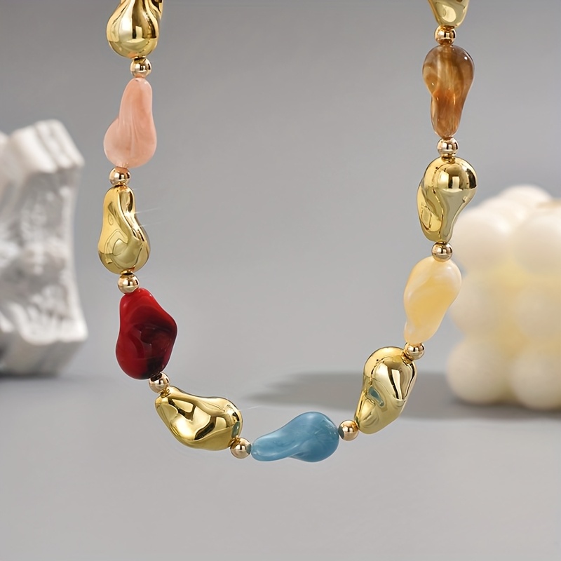 Boho Block Resin Bead Necklace for Women Daily & Party Accessory