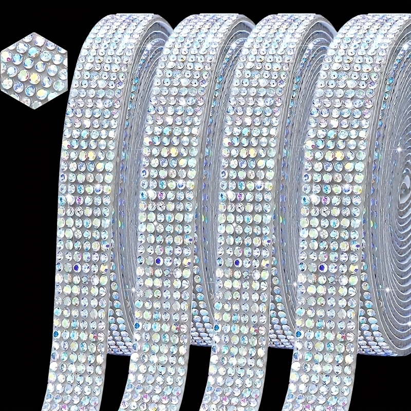 4 Rolls/, Rhinestone Trim Self Adhesive Additions, , Glittering Diamond Sticker Strips, Crafts, Wedding And Party Decor, Mirror, Car Phone Decoration