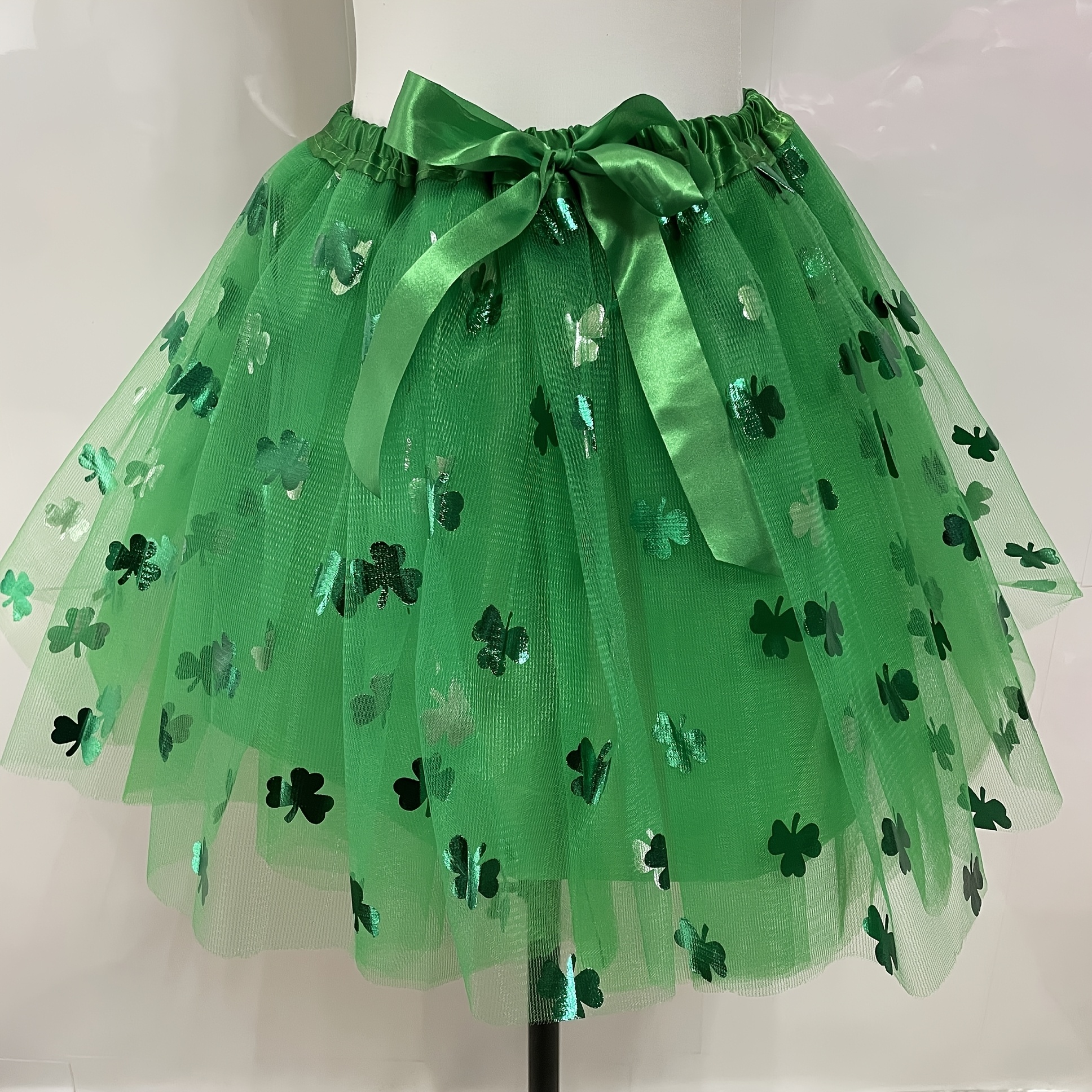 

1pc 's Day Adult Costume Skirt, Cute Anime-themed Polyester Tulle With Shamrock Pattern, Hand Washable, Knit Fabric, 100% Polyester, Party & Stage Performance Accessory