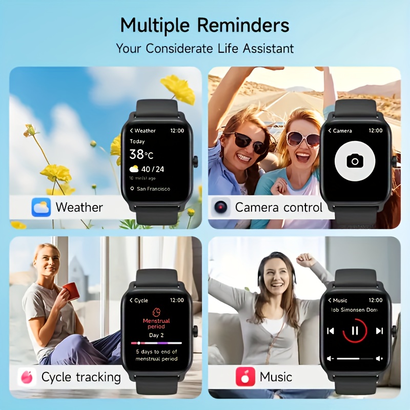Montre Connectée 1,83 Pouces pour Femmes/Hommes, Plus de 100 Modes Sportifs, Compatible Android et IOS, Montre Légère, Écran Tactile Fluide, Bracelet en Silicone, Compagnon d'Exercice, Surveillance de la Santé/Notifications/Compteur de Pas/Calories/Activité, Appareil Connecté Moderne, Tracker