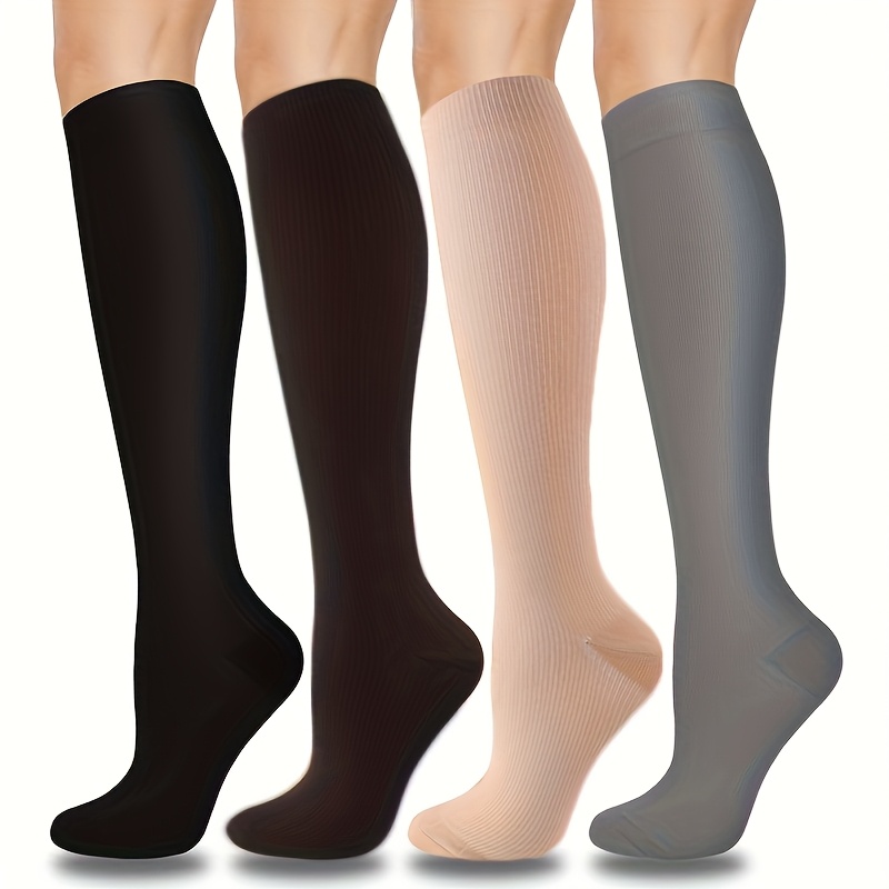 TEMU 4 Pairs Of Copper Compression Socks, Smooth Fabric, 10-20mmhg Knee-high Support Socks For Running, Yoga, Climbing, Cycling