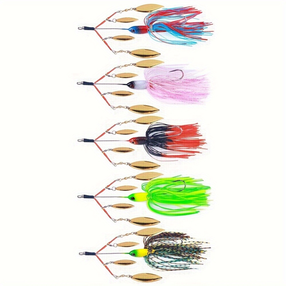 

5pcs Fishing Spinnerbait, Bionic Skirt Jig With Willow Blades, Fishing Tackle For Bass Pike