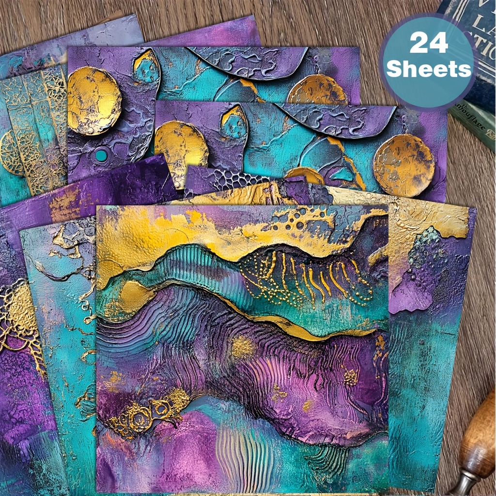 TEMU 24 Sheets Inches Abstract Mixed Metallic Purple Painting Scrapbook Paper, Suitable For Collage, Origami And Handmade Project Decorative Paper,