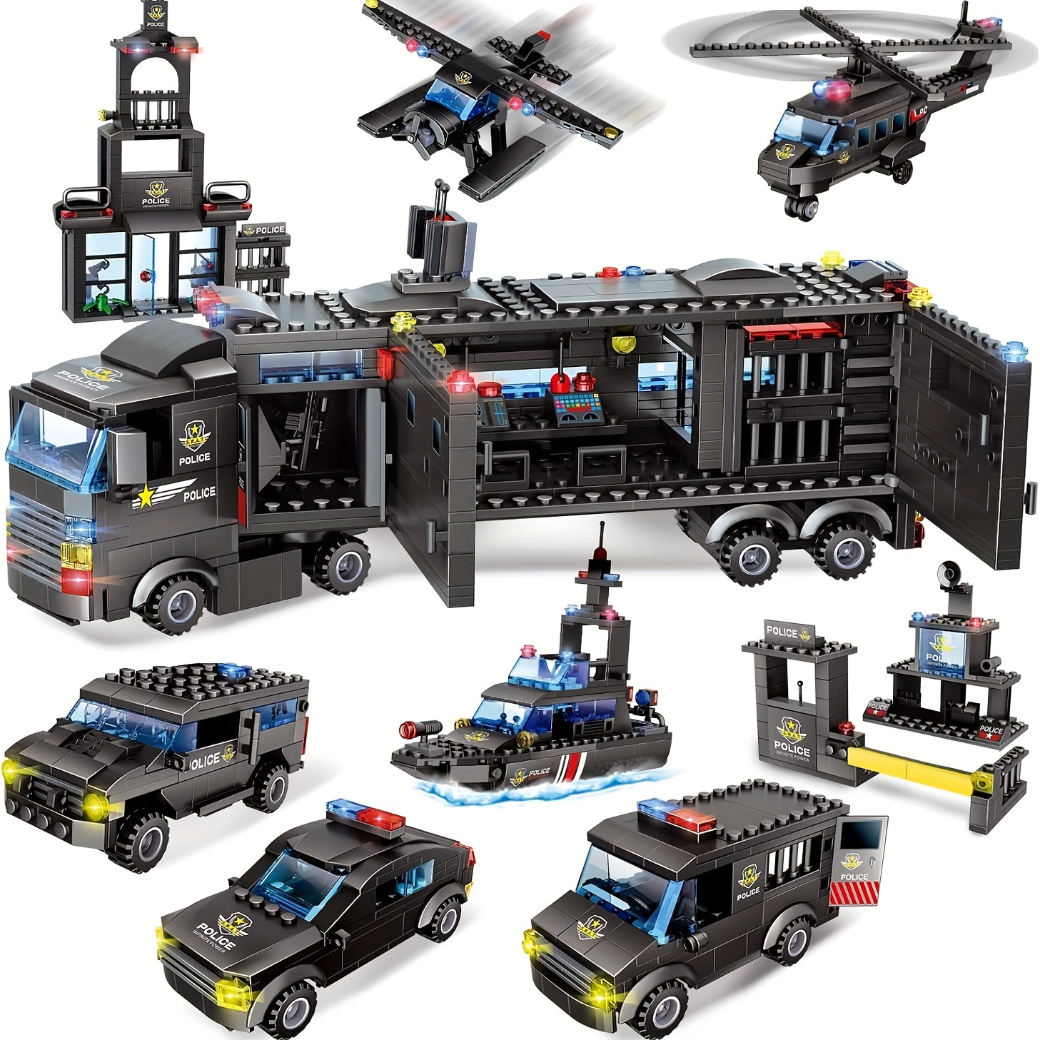 

City Building Kit- Mobile Truck, Helicopters Building Blocks Toy, & Role Play Swat Toy Gift For Age 6-12