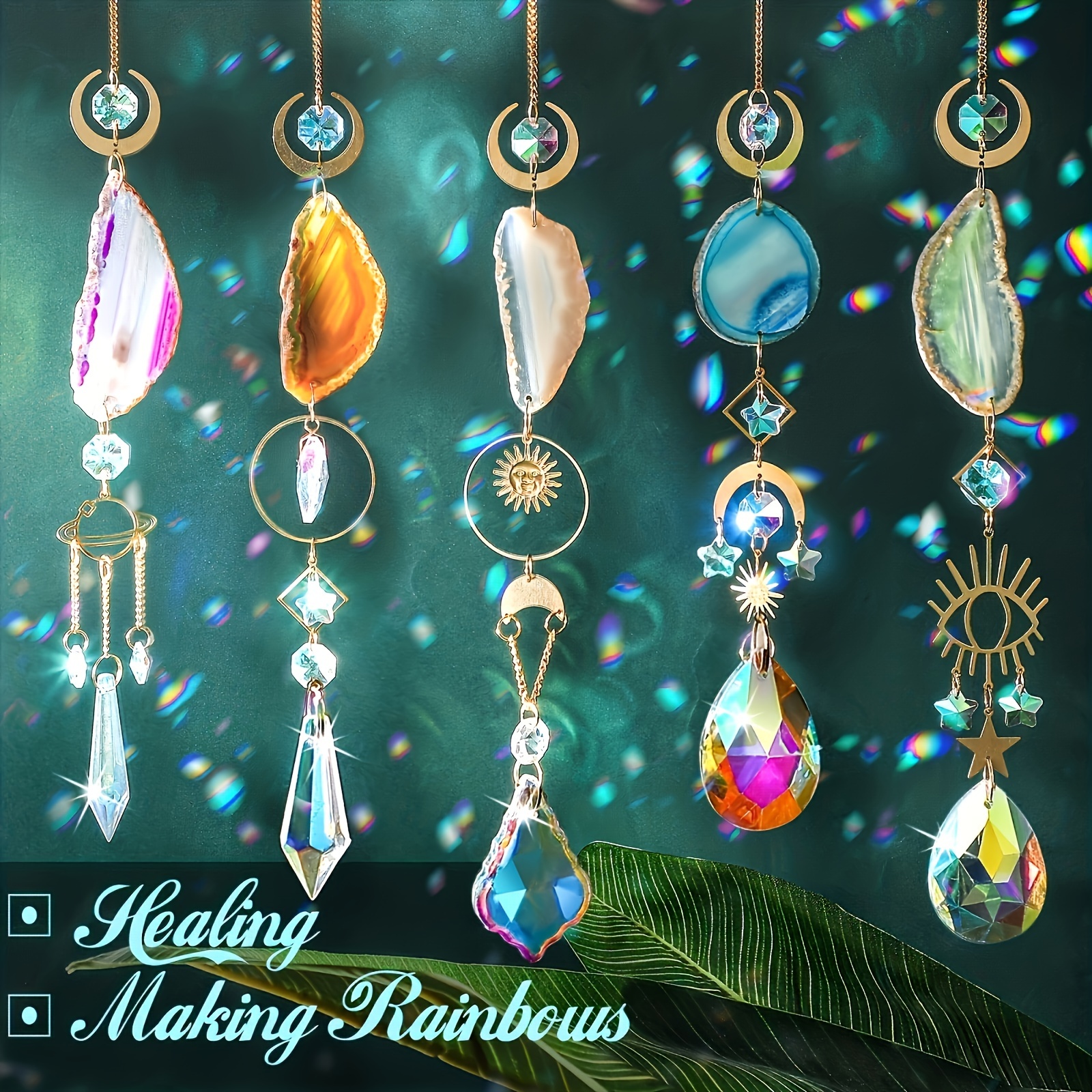 6 Pcs Exquisite Crystal Suncatcher - Indoor Window Hanging Decor with Prisms,Agate Slices,and Colorful Refractions for Home,Garden,and Wedding Decor_voghion.com