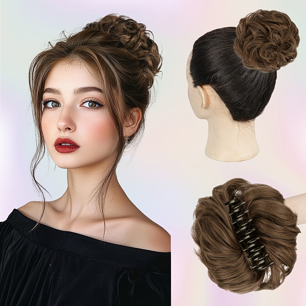 

Chic Messy Bun Claw Clip - Curly Hairpiece For Women, Synthetic Tousled Updo Ponytail Extension, Hair Accessories