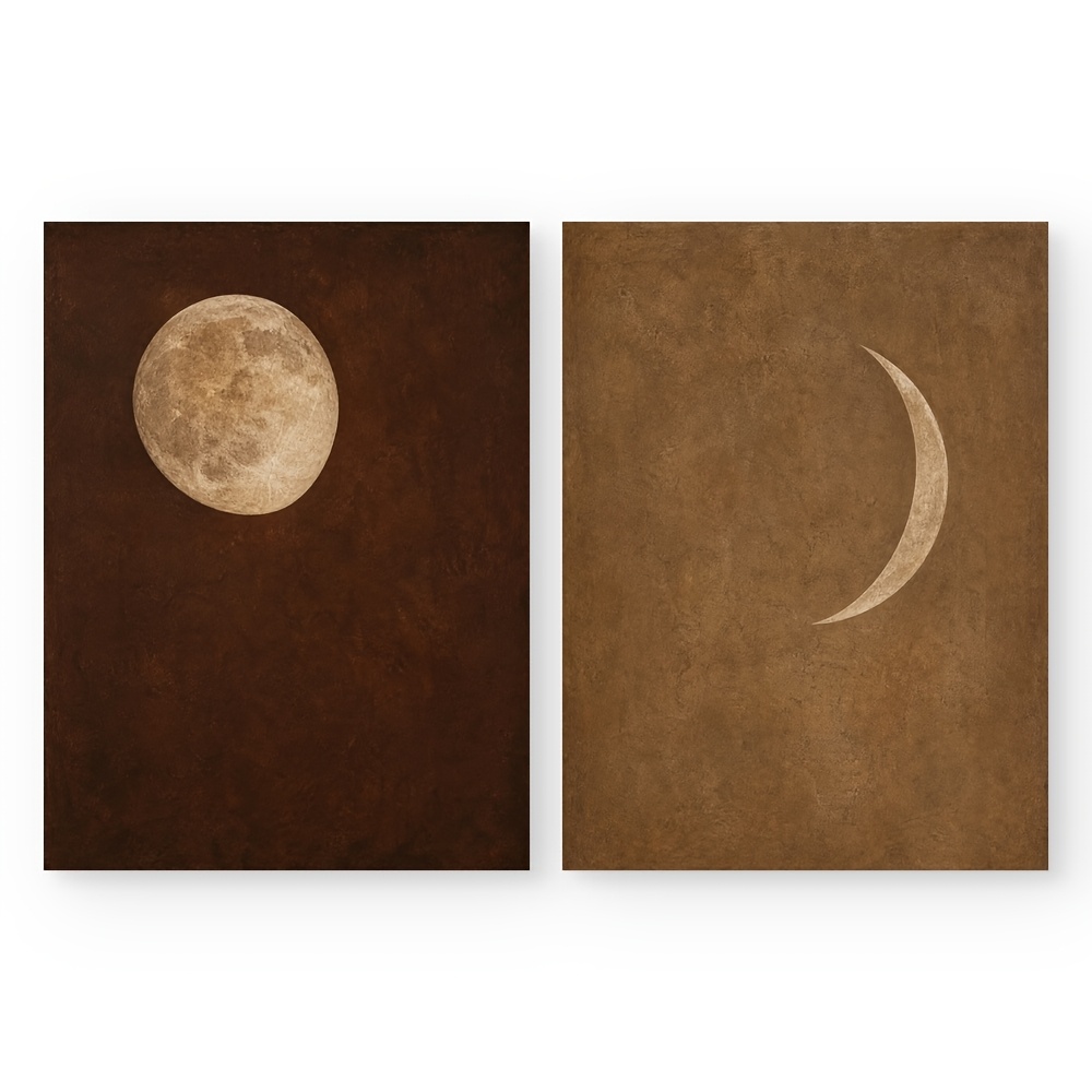 TEMU 2d Flat, 2pcs Vertical Suitable For Room Types Moon & Night Wall Art - Thick Textured Minimalist Celestial Prints, / Decor For, Bedroom, Living